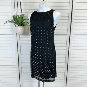 Diane Von Furstenberg Black Silk Ella Dress Chiffon Shift Stud Rhinestone Size 2